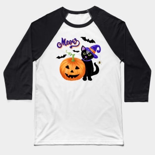 Spooky Halloween Cat Baseball T-Shirt